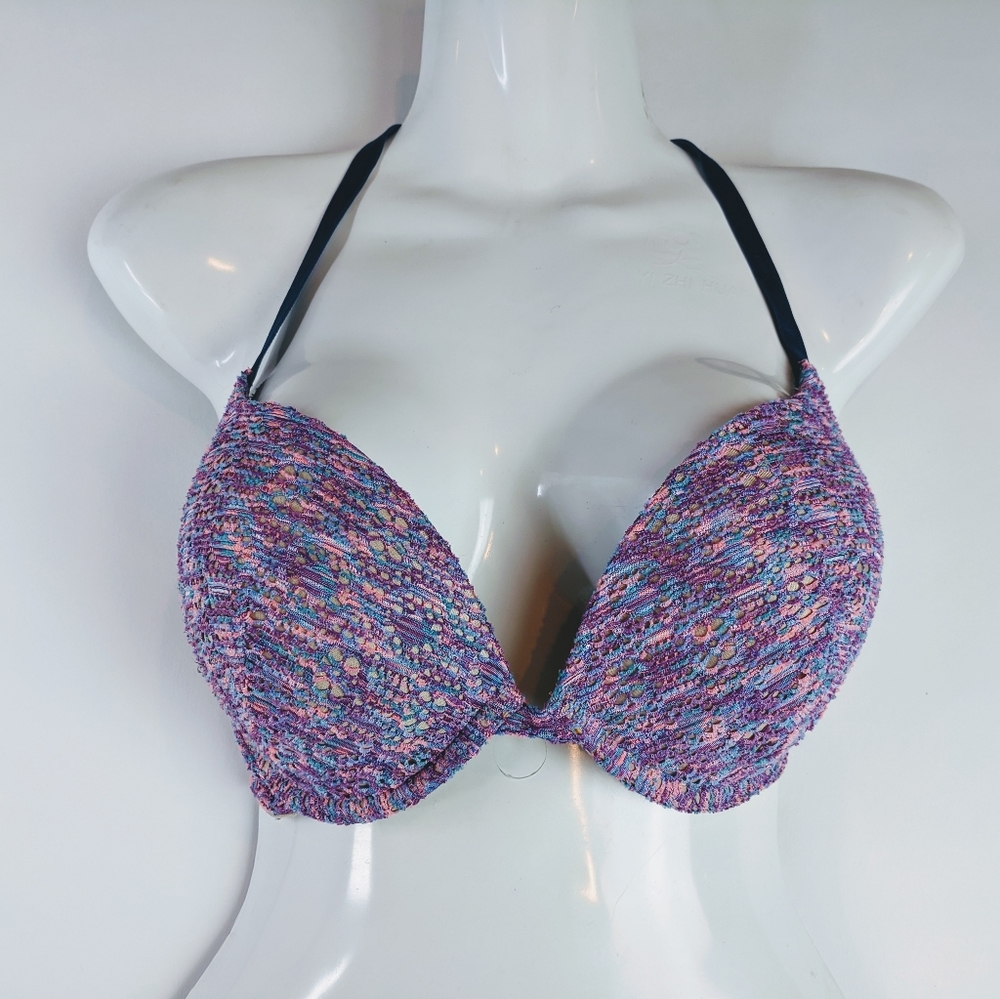 Victoria Secret Pushup Bra 34DD Floral Pink Purple